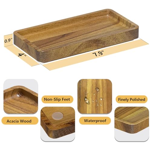 WEENSON Small Acacia Wood Bathroom Vanity Tray for Soap Dispenser, Toiletries, Makeup, Perfume, Decor, Kitchen Tray for Counter Salt Spice, Toilet Tank Tray for Candle, Nightstand 7.9"x4" - color: Acacia, size: 7.9" x 4" x 0.8"