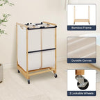 STO STO 2-Section Laundry Sorter with Bamboo Frame, Rolling Laundry Hamper Basket with Removable Bags and Lockable Wheels, Laundry Cart for Clothes Storage in Bedroom & Laundry Room, Beige - size: 2-Section