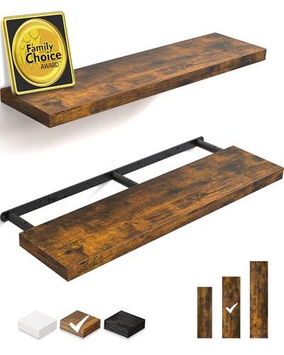 BAYKA Floating Shelves, 36 inches Long Wall Mounted Rustic Wood Shelves for Bathroom, Bedroom, Living Room, Kitchen, Office, Hanging Shelf for Books/Storage/Decor(Rustic Brown,Set of 2) - color: B. Rustic Brown - Americana Farmhouse Style, size: 36inches