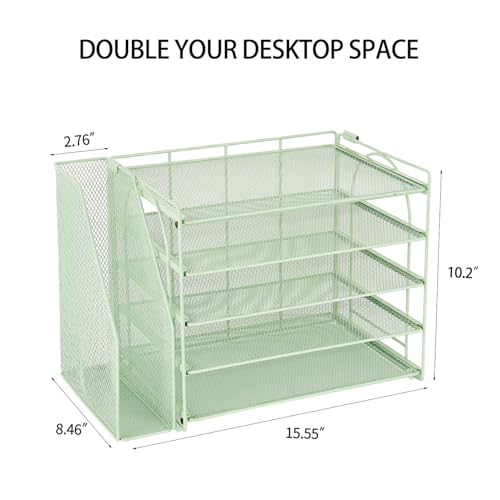 AUPSEN Desk Organizers and Accessories, 5-Tier Desktop Paper File Organizer with Removable File Holder, Desk Accessories & Workspace Organization for Home Office Supplies (Mint) - color: Mint