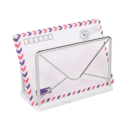 Modern Mail Holder for Home Office, Metal Letter Organizer Sorter for Desk, Cutout Mail Envelope Design, Bill Filling Paper Document Rack, Envelope Storage Rack with Marble Base (Chrome) - color: Chrome