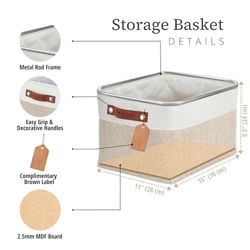 DECOMOMO Storage Bins, Large Fabric Storage Baskets for Shelves, Decorative Linen Closet Organizer, 15 x 11 x 9.5 inches (Beige & White, 1 Pack) - color: Beige and White, size: Large/1P