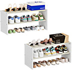 2 Pack 2 Tier Small White Shoe Rack For Closet, Stackable Shoe Shelf Organizer for 18 -24 Pairs of Shoes, Small Shoe Storage Organizer for Entryway, Hallway,Living Room, Bedroom, Size 28.5"* 11" * 13" - size: 2 Pack (28.5" Long)