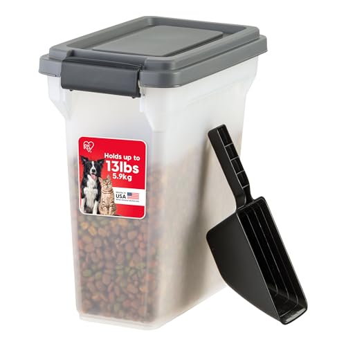 IRIS USA Dog Food Storage Container, Airtight Lid, 2-Cup Scoop, Up to 13 Pounds Pet Food Storage, Versatile Pet Food Bin, Treats, BPA Free, Dark Gray - color: Dark Gray/Clear