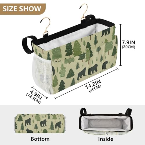 Bedside Caddy Metal Frame Hanging Organizer Bunk Bed Dorm Accessories Hook And Loop Storage Bag Large Pockets Forest Cartoon Gorillas Green - color: Forest Cartoon Gorillas Green