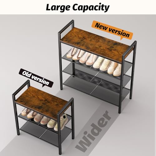 WIN4ALL Shoe Rack for Front Door Entrance, 4 Tier Shoe Rack for Entryway, 12-16 Pairs of Shoes, Metal Shoe Rack Organizer, Free Standing Shoe Rack for Closet (Black+Rustic Brown) - size: 4 Tier (11.81"D x 29.33"W x 30.31"H)