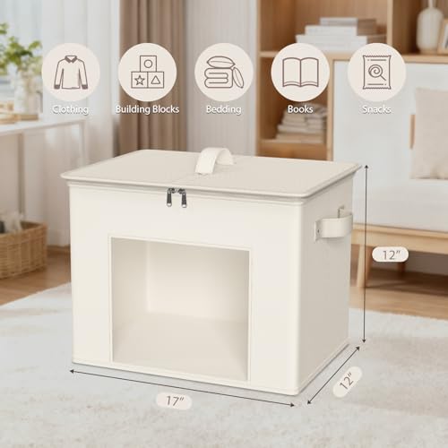 Zilink Fabric Storage Bins with Lid 4-Pack Stackable Cloth Storage Bins Sweater Organizer with Zipper & Clear Window Closet Organizers and Storage Box for Home, Office, Bedroom (Beige,17" x 12" x 12") - color: Beige