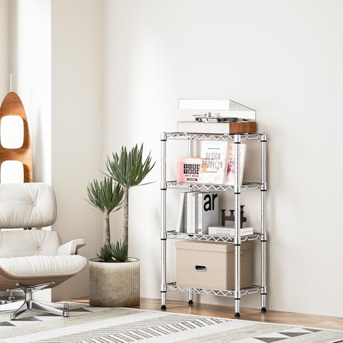 M MZG 1000 lbs 4 Tier Shelf Metal Storage Shelves Wire Rack Closet Organizers with PP Board for Garage Kitchen Bathroom Laundry Chrome 11.8" D x 21.7" W x 39.5" H - color: Chrome, size: 4 tier, 11.8" D x 21.7" W x 39.5" H