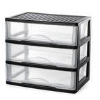 BYCY Medium 3 Drawer Plastic Clear Stacking Desktop Organizer for Office Supplies, Stackable Storage Drawers Storage Bins For Kitchen Cabinets, Pantry, Home Organization (Black, Medium 3Drawer) - size: Medium 3Drawer