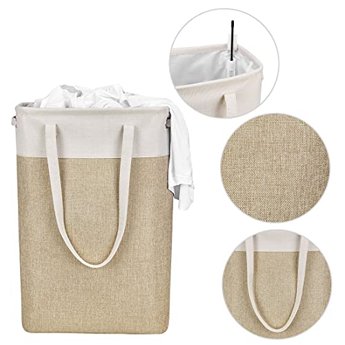 i BKGOO Laundry Basket with Handles Beige&Khaki-Slim Laundry Bin Collapsible Dirty Clothes Basket Narrow Laundry Bag Foldable Dirty Hamper for Camping, Dorms, Apartments - color: Beige&Khaki