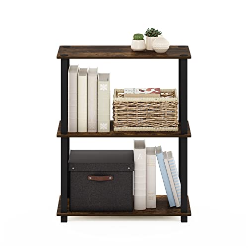 Furinno TURN-S-TUBE Storage Shelves, 3-Tier Book Shelf, Corner Shelf, Toolless Open Shelves, for Organization and Storage, Living Room, Garage, Home Office, Amber Pine - color: Amber Pine/Black, size: 3-Tier Square Tube