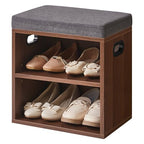 YMYNY Small Shoe Storage Bench with Cushion, 2 Tier Entryway Bench with Shoe Storage, Shoe Rack Bench for Entryway, Living Room, Hallway, Closet, Bedroom, 15.4L*11W*16.54H, Light Walnut HBD028LW - color: Light Walnut