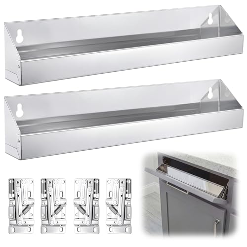 2 Set 16 Inch Stainless Steel Sink Drawer Tip Out Tray Kit Include Tip-Out Sink Trays and Hinges Large Pull Out Storage Organizer for Kitchen Bathroom Base Cabinets - size: 16 inch