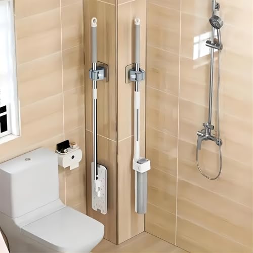 4Pcs Broom Holder Mop Hanger Wall Mount Hook Plastic Easy Install No-Drill Strong Adhesive Organizer - color: White, size: 4 Pcs