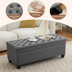 WUTUTUEE 51" Fabric Storage Ottoman Bench, Upholstered Rectangle End of Bed Storage Ottoman Tufted Living Room Bedroom Bench with Safety Hinge, Solid Wood Legs, Loads 500 lb(Dark Grey) - color: Dark Grey-fabric