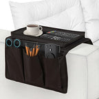 Perfect Life Ideas TV Remote Holder Couch Arm Tray Organizer, 6 Pockets, Black