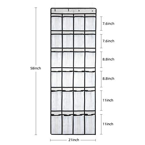 SAVERHO Hanging Shoe Organizer, Over The Door Shoe Organizer with 24 Mesh Large Pockets Door Shoe Rack for Men Women Kids Hanging Door Shoe Holder Size:58x21 Inch (White-2pack) - color: White-2pack of 24 pocket