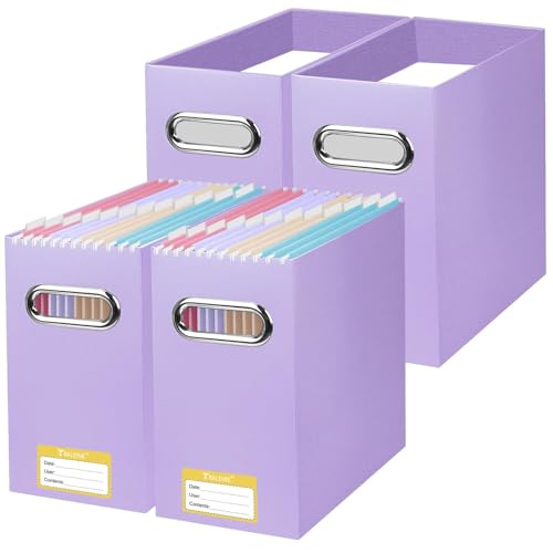 BALEINE File Organizer Box, Cardboard File Folder Organizer with Handle for Letter Size, Portable Collapsible Hanging Filing Box for Home Office Document Storage (4 Pack, Lavender) - color: Lavender, style: 4PK
