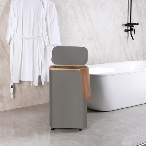 efluky Slim Laundry Basket with Wheels, Narrow Rolling Laundry Hamper with Lid and Removable Bag, Tall Aesthetic Dirty Clothes Hamper on Wheels for Laundry Room, Bedroom, Dorm and Bathroom, 75L Grey - color: Grey, size: 75L