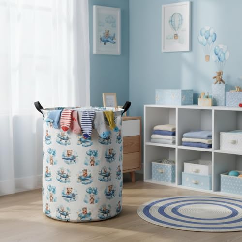 Baby Laundry Basket Baby Hamper for Nursery Girl Kids Butterfly Hamper Cute Kids Toys Storage Bin Organizer Butterfly Room Decor for Home(Bear Pilot) - color: Bear Pilot