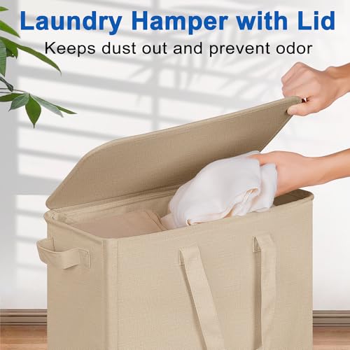 Vincona Slim Laundry Hamper with Lid and Wheels, Small Rolling Laundry Basket with Handle for Small Spaces, Tall Dirty Clothes Hampers for Dorm, Bathroom and Bedroom, 75L, Oatmeal - color: Oatmeal, size: 75L