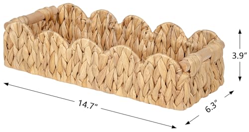 Kriitools Wicker Bathroom Basket Tray Organizer w/Scalloped for Toilet Paper, Small Rattan Decorative Basket for Bathroom Decor, Farmhouse Home Decor, Living Room and more, Natural Water Hyacinth - color: 1 Pack