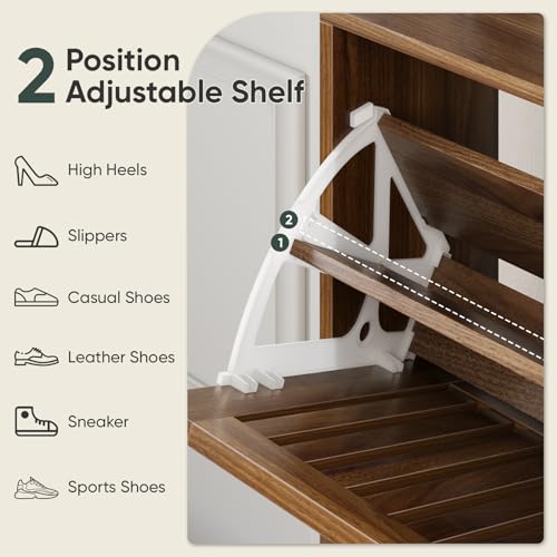 Smart FENDEE 31.5" W Shoe Cabinet Storage for Entryway with 2 Flip Drawers, Shoe Cabinet with Slatted Panel, Hidden Shoe Rack Freestanding Slim Shoes Organizer for Hallway, Entrance, Walnut - color: Walnut, size: 31.5" W