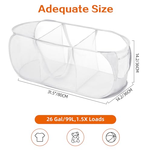 Durable Collapsible Foldable Mesh Pop Up Laundry Basket, 3 Compartments Easy to Carry & Sort Clothes Hampers for Home, Dorm, Travel White - color: White, size: 3 Compartments
