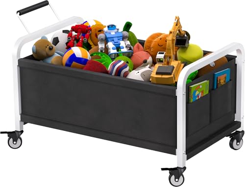 80L Large Kids Toy Box with Wheels, Toy Chest Storage Organizer for Toddlers, Boys, Girls, Toy Storage Bin for Stuffed Animals, PlayRoom, Bedroom, Nursery, Living Room, White
