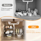 Under Sink Organizer 2 Tier Kitchen Storage Rack, Expandable Pot and Pan Organizer with Adjustable Height & 4 Dividers, Removable Kitchen Shelf for Cabinet, Countertop(4panels,1 Pot rack, Black)