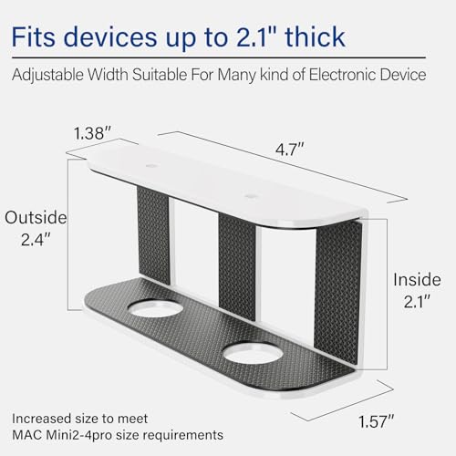 BYMECOST Under Desk Laptop Storage Mount, Metal Under Desk Device Holder, for Devices Up to 2.1" Thick, MacBook, Mini, Keyboard, Router, with Anti-Scratch Silicone (White) - color: White, size: 2.1" without hook