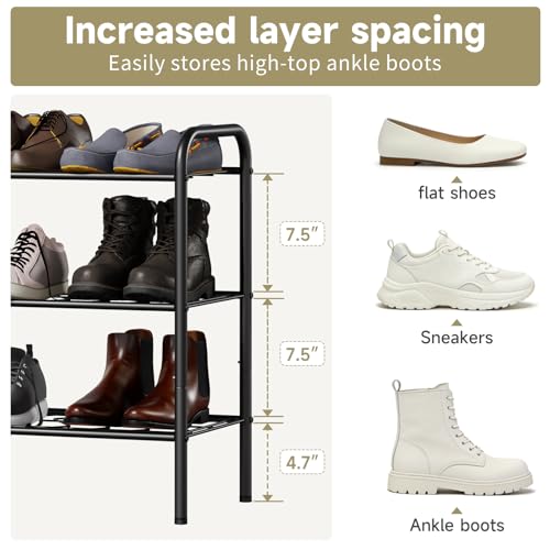 Shoe Rack,Long Shoe Organizer for Closet,Wide Shoe Storage for Entryway, 3 Tier Sturdy Metal Free Standing Shoe Shelf - size: 3-tier-short