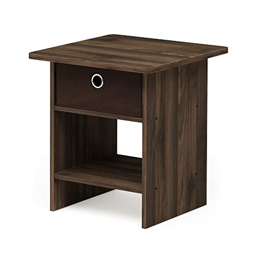 Furinno Dario End Table / Side Table / Night Stand / Bedside Table with Bin Drawer, 1-Pack, Columbia Walnut/Dark Brown - color: Columbia Walnut/Dark Brown, size: 1-Pack, Upper Bin