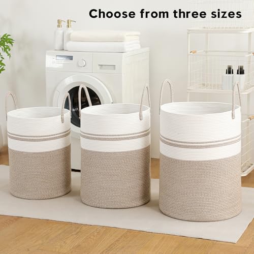 Laundry Basket Hamper Tall Rope Storage Woven for Blanket toys Dirty Clothes in Living Room Bathroom Bedroom (Brown&White, 60L/15.8Gal) - color: Brown&White, size: 60L/15.8Gal