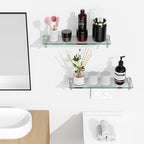 Glass Shelves for Bathroom,16-Inch Brushed Nickel Floating Bathroom Shelf Stainless Steel Tempered Glass Shelf Modern Shelves Wall Mounted - color: Brushed Nickel, size: 16"without railing