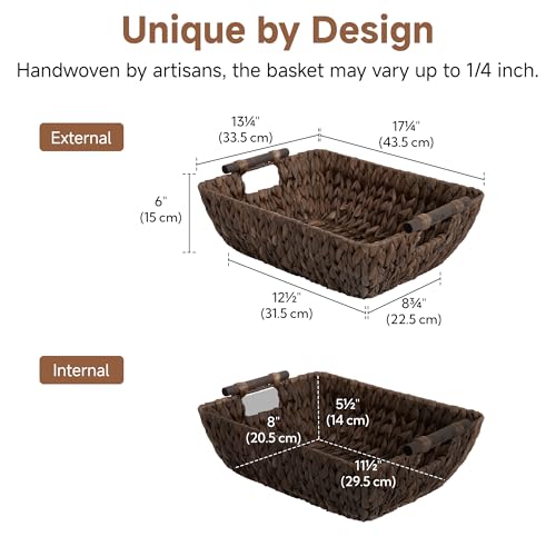 Storageworks Wicker Baskets for Shelves, Large Organizer Basket for Shelves, Wicker Baskets for Storage, Decorative Storage Basket, Vintage Home Decor, Water Hyacinth - color: Dark Brown(Water Hyacinth), size: Large
