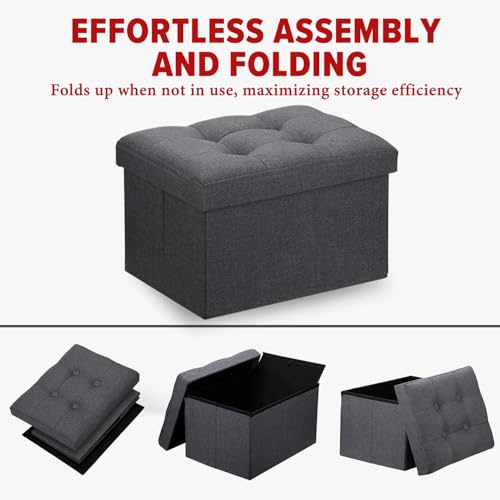 LINMAGCO Ottoman Storage Ottoman with Storage Small Foot Rest Stool Under Desk Stool Short Folding Footrest Linen Cloth Dark Gray 16X12X12IN - color: Grey(linen), size: 16"X12"X12"