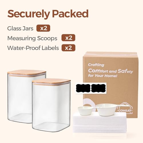 ComSaf 2Pcs Large Glass Storage Containers with Lids 4Qt, 1 Gallon Wide Mouth Flour Sugar Storage Containers, Large Capacity and Sealed for Rice, Cereal, Oat, Easy Clean and Scoop, Pantry Organization - size: 4Qt*2