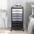 SYKIARIOL Rolling Cart with Drawers,Utility Cart With 8 Drawers and Wooden Tabletop for Living Room,Classroom,Bedroom,Bathroom,Dorm,Office,Dark Grey - color: Gray