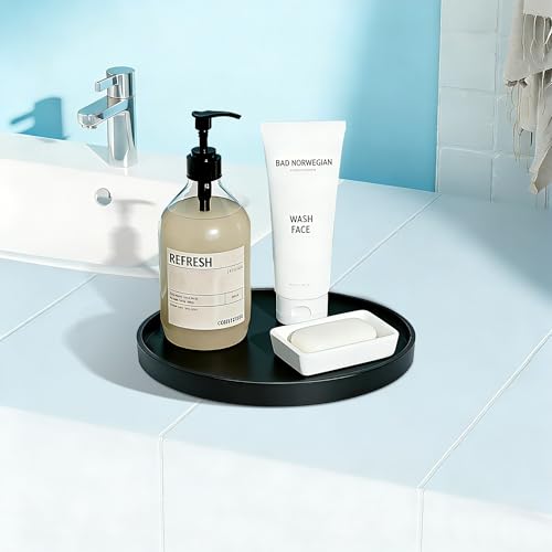 2 Pack 8" Bathroom and Vanity Tray, ABS Bathroom Counter Organizer, Coffee Table Decor for Perfume, Candles, Keys &More. Kitchen Countertop Organizer, Decorative Tray Soap Holder, Black - color: Black, size: 8" - 2Pcs