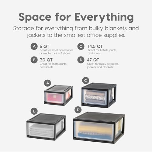 IRIS USA 14.5 Qt. Plastic Drawer Storage Organizer Stacking Drawers, 3-Pack, Stackable Unit with Sliding Drawer for Clothes Bedroom Kitchen Under Sink Pantry Craft Room Bathroom Dorm Office, Black - size: 14 Qt - 3 Pack
