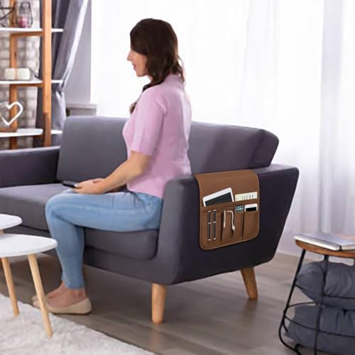 NB Sofa Armrest Organize remote holder bedside caddy organizer with 5 pockets，non-slip couch remote control holder couch armchair caddy accessories (Brown, 35"x12.4") - color: Brown, size: 35"x12.4"