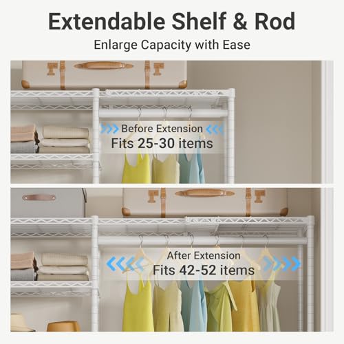 VIPEK X2 Plus Expandable Heavy Duty Clothes Rack Adjustable from 3'9"-5'2" Portable Reach-in & Walk-in Closet Rack System with Flexible Shelves and Hanger Rods Clothing Rack for Hanging Clothes, White - color: White, size: X2 Plus