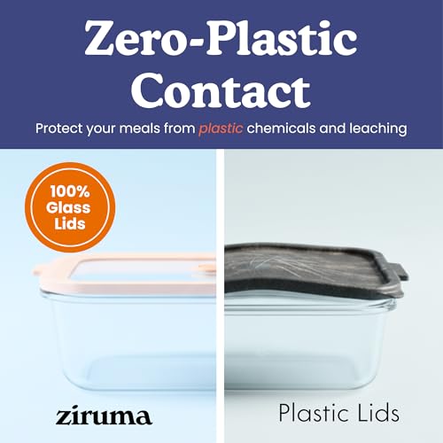 Non-Toxic 35 Oz (4.4 Cup) Glass Storage Containers with Lids – Plastic Free Meal Prep Containers for Lunch, Airtight Food Storage, Microwave and Freezer Safe, 4 Pack - Ziruma - size: 35 Oz