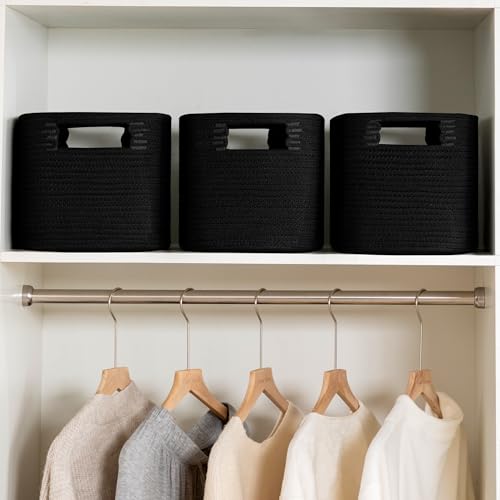 UBBCARE 4 Pack Storage Baskets for Organizing, Shelf Baskets with Handles, Woven Storage Baskets for Bookcase/Cube Shelf/Closet, 14.5"L x 9.8"W x 9"H, Black - color: Black, size: 4 Pack-14.5"(L)×9.8"(W)x9"(H)