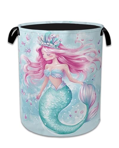 Cartoon Mermaid Laundry Basket Collapsible Laundry Hamper Clothes Toy Storage Bin for Bathroom Bedroom Room Decor 16" X 20.8" - color: Cartoon Mermaid