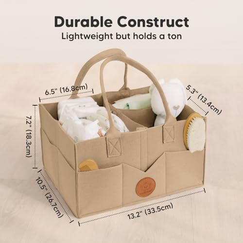 KeaBabies Baby Diaper Caddy Organizer with Handle - Portable Baby Car Organizers and Storage for Nursery, Changing Table, Large Shower Gift Basket for New Mom Gifts & Boy Girl Registry (Taupe) - color: Taupe