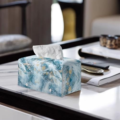 Blue Marble Print Tissue Box Holder Modern PU Leather Rectangular Tissue Box Durable Waterproof Tissue Cover Holder Decorative Organizer for Bathroom Vanity Countertop - color: Blue Marble Print