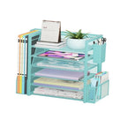 Simple Trending 6 Tier Desk File Organizer, Paper Letter Tray Organizer with File Holder and Pen Container, Blue - style: 6 Tier Blue-Pen Container