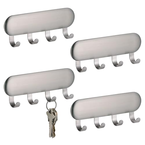 iDesign Self-Adhesive Stainless Steel Key Rack with 4 Hooks - Key Holder for Wall, Set of 4, Brushed - style: Pack of 4